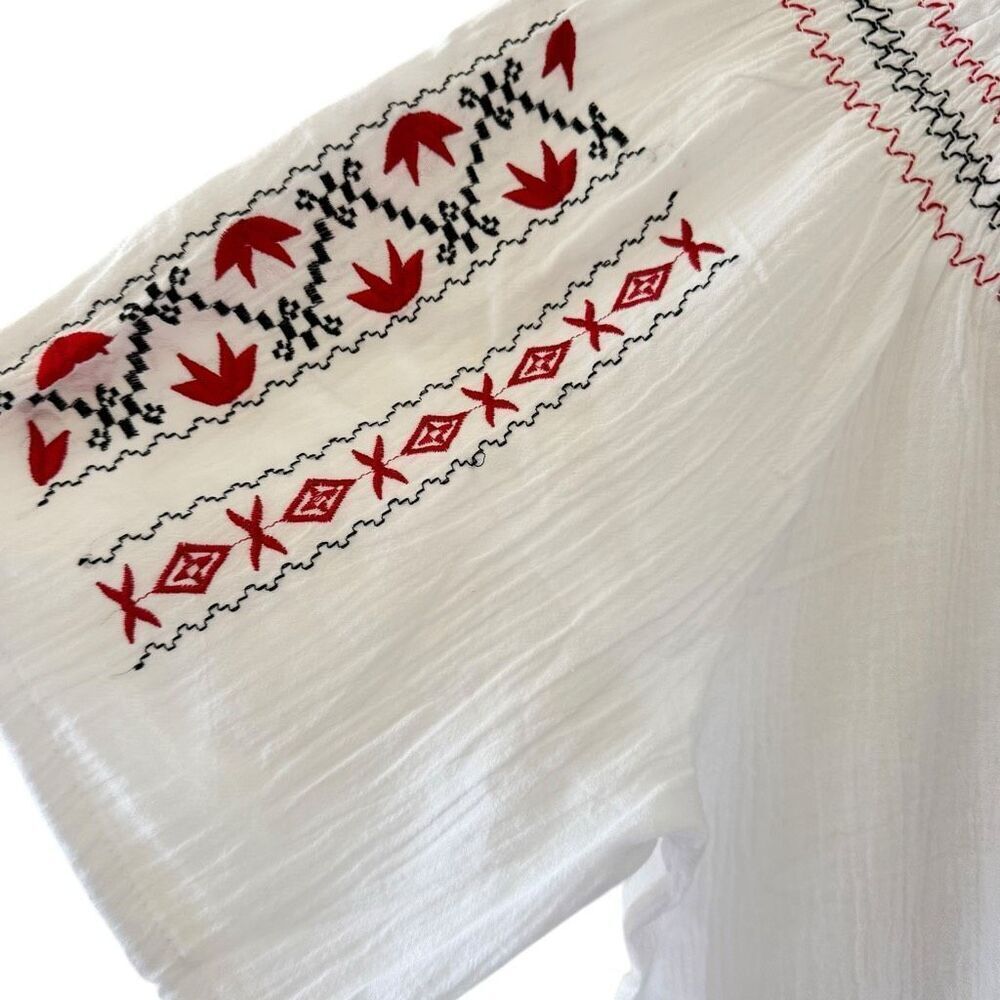 Ouwei White Red Black Embroidered Ethnic Festival Blouse SZ XL #2488 - Picture 3 of 13